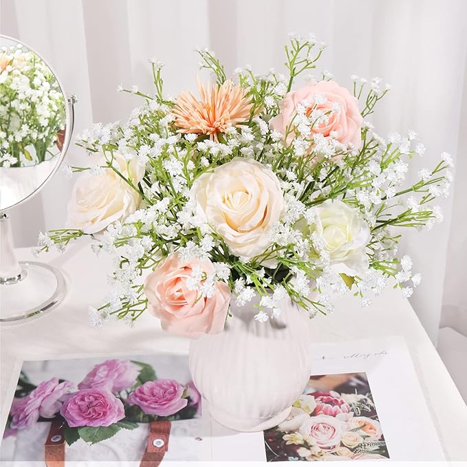 DEEMEI 12 PCS Babys Breath Artificial Flowers Fake Babys Breath Flowers Artificial Bulk White Gypsophila Bouquets Real Touch Faux Flowers for Wedding Floral Arrangement Party Home Decoration