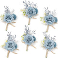 Serwalin 6PCS Boutonniere for Men,Groom and Best Man Boutonnieres for Wedding Decor Prom Anniversary Homecoming Flowers Formal Dinner Party (Blue & Dusty Blue)