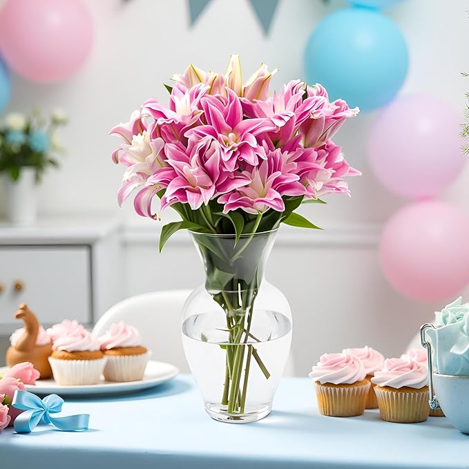 Stargazer Barn - 10 Stem Pink Rose Lilies (Includes Glass Vase) - Fresh Flowers for Delivery - Gift for Anniversary, Birthday, Congratulations, Get Well, Graduation, Sympathy