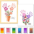 CLUSIVC DIY Christmas Birthday Gift for Grandma and Mom Flower Bouquet Handprint Craft Kit, Unique Gifts for Grandma Mom Mimi Nana,New Year Gift(12" x 16", 2 Art Papers, Wood Frame)