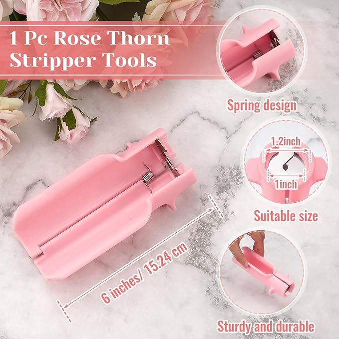 Lasnten 9 Pcs Rose Stripper Thorn Remover Set Include 1 Rose Thorn Stripper Tool 5 Floral Tape 1 Flower Scissor 1 Curve Gardening Scissors 1 Pair Gardening Gloves for Home Wedding Florist(Pink)