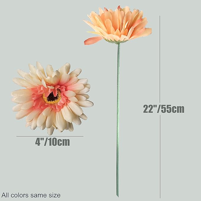 12pcs Artificial Gerbera Daisies,22 Inch Long Stem Silk Daisy Flowers,Realistic Artificial Flower Mums for Home Décor Centerpiece Wreath Supplies Wedding Bouquet,Princess Peach