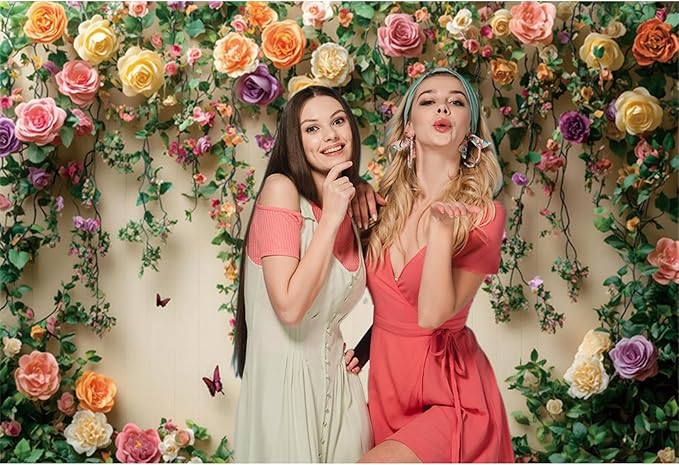 Baocicco 12x10ft Flowers Wall Photography Background Butterfly Spring Floral Botanical Banner Backdrop Vintage Wedding Birthday Backdrop Decorations Girls Party Table Cake Decoration Photo Props