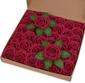 BLEUM CADE 36Pcs Artificial Flowers Fake Roses with Stems, Burgundy Boxed Foam Roses for DIY Bouquets Centerpieces Wedding Party Arrangement Bridal Shower Decor