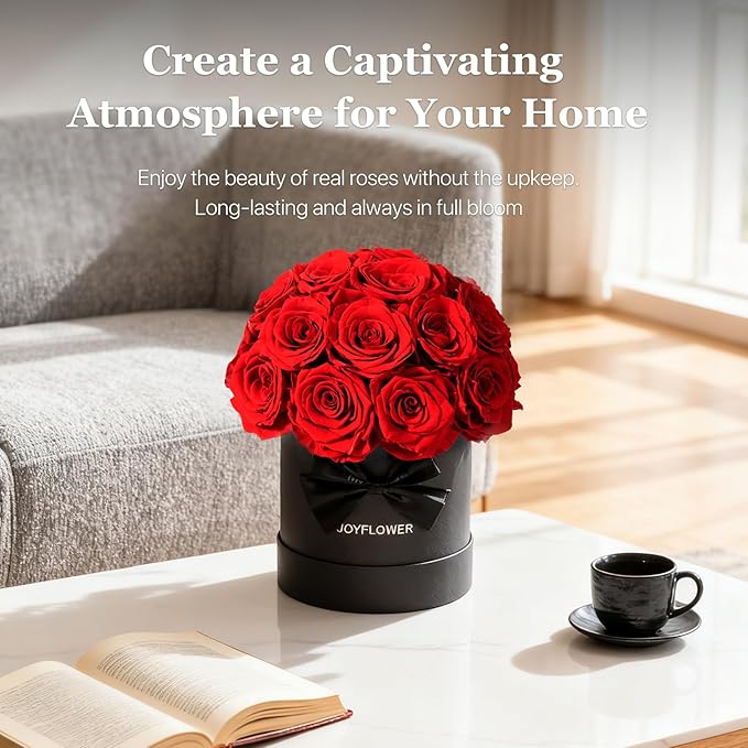 JoyFlower Preserved Flowers Box for Her, Mother's Day Forever Flowers Red Rose Gift for Mom Grandma, Long Lasting Eternal Roses for Wife Girlfriend on Birthday Anniversary Valentine's Day Christmas
