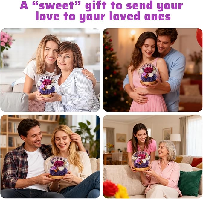 Real Preserved Flowers with LED Lights, Forever Eternal Roses Box, Gifts for Women, Mom, Wife, Girlfriend, Birthday Christmas Day & All Occasions, Home Decor