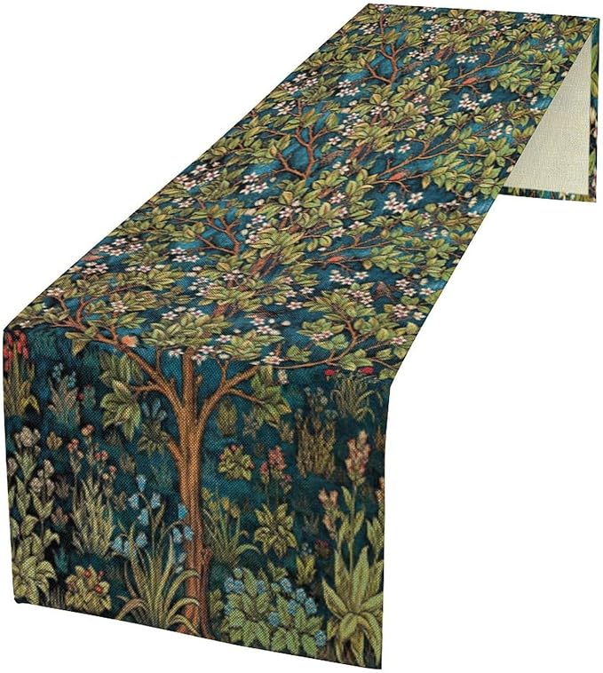 William Morris Floral Table Runner, Vintage Green Botanical Printed Table Runner for Home Kitchen Dining Table Decoration,13x108 Inch