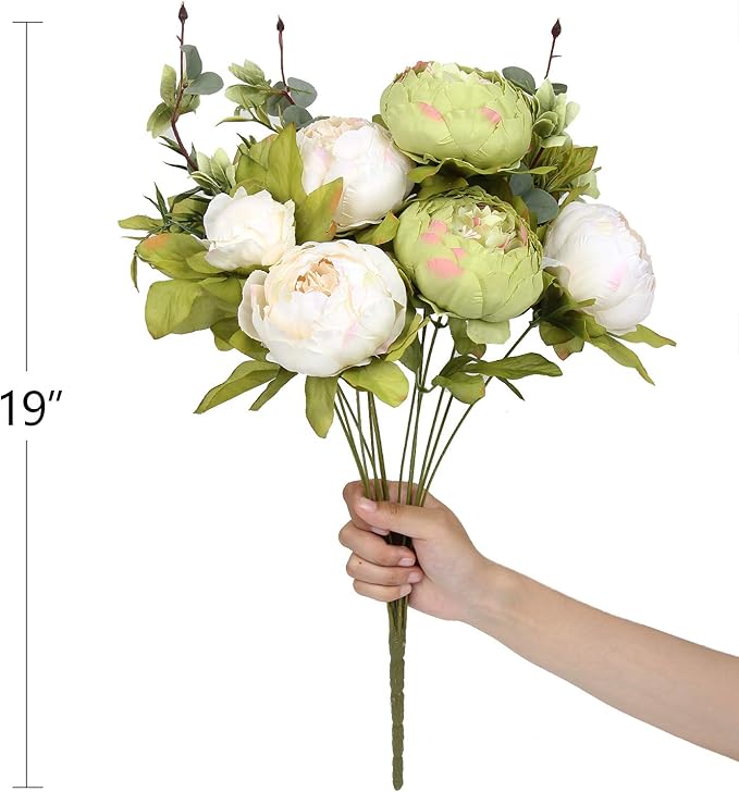 Flojery Silk Peony Bouquet Vintage Artificial Peonies Flower for Home Wedding Party Decor (1pcs, Green)