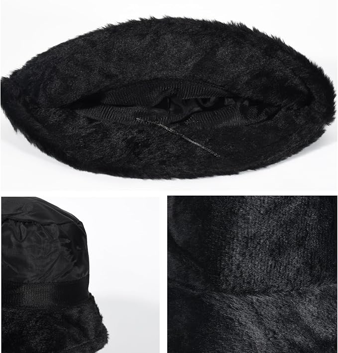 Winter Soft Faux Fur Plush Bucket Hat, Lovely Fisherman Cap, Fashion Outdoor Thick Warm Sun Cap for Women