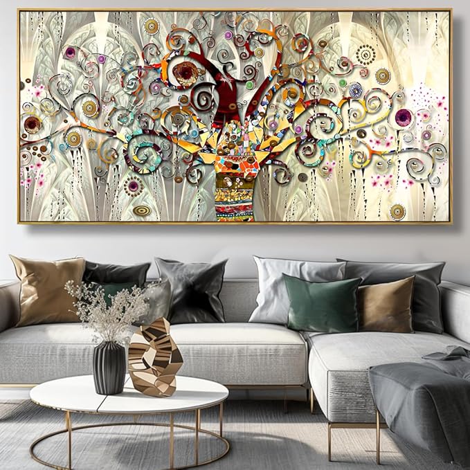 Wall Art Abstract Art Paintings Tree of Life Posters Prints Landscape Picture Colorful Modern Canvas Painting for Living Room Bedroom Office Large Decor 24"x48" with Frame