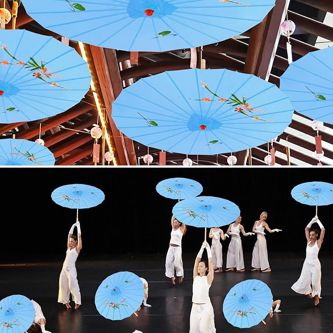 33" Blue Flower Silk Cloth Decoration Handmade Parasol Umbrella Chinese Japanese Asian DIY Art Dance Classical Umbrella for Wedding Parties Photography Costumes Cosplay (Blue)