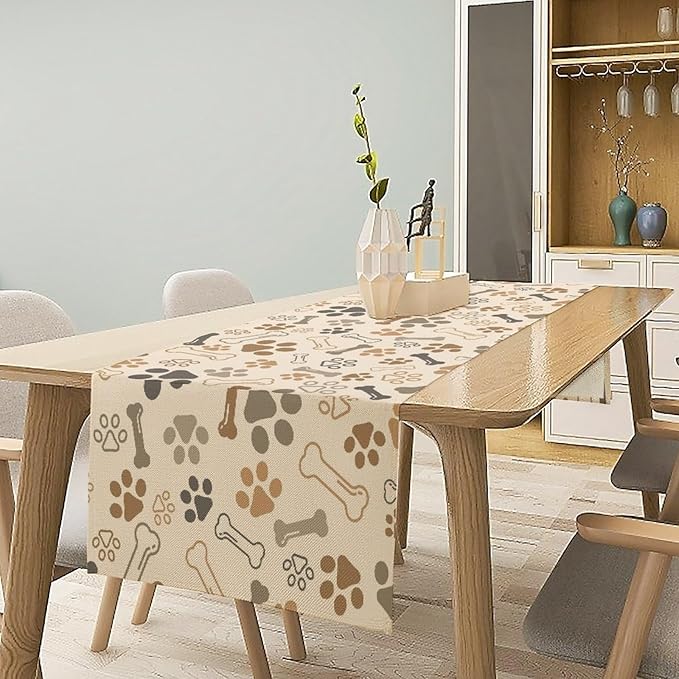 Dog Paw Table Runner,Kids Teens Cute Pet Animal Footprint Theme Pattern Print Tablecloth Burlap for Hotel Indoors Outdoor Dining Room Kitchen Home Decor,W13X L80 in