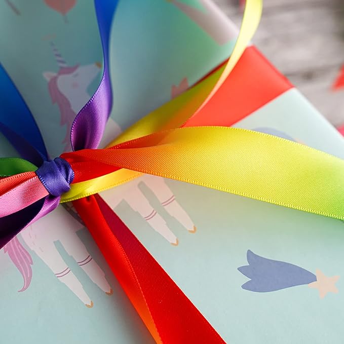 MEEDEE Rainbow Ribbon Satin Ribbon 1 inch Rainbow Satin Ribbons Colored Ribbons for Crafts Gift Wrapping Pride Birthday Party Decoration DIY Hair Bows - 25 Yards