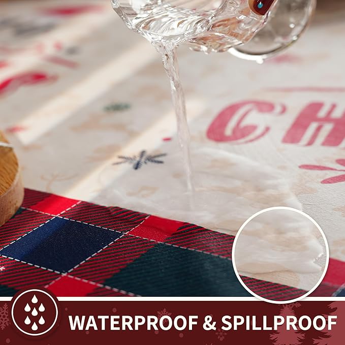 Christmas Rectangle Table Cloth,100% Waterproof Tablecloth,Christmas Decorations for Home, Vinyl Tablecloth Plastic Table Cover for Party，Picnic,Dining,Outdoor 52" x 70",Crimson Checked