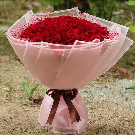 Jutieuo 20 Sheets Light Pink Flower Wrapping Paper, Waterproof Floral Wrap Pink Edge Bouquet Wrapping Paper Florist Supplies (22.8 x 22.8 inch)