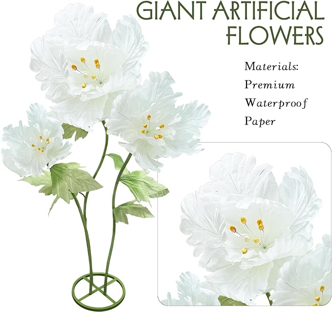 Giant Artificial Paper Fake Flowers , Large Flower Outdoor Decoration Realistic Faux Flower for Photographic Props Anniversary Birthday Living Room Ceremony Church Hallway Shop Window Display, White