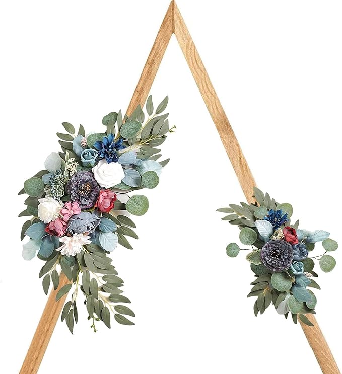 Grey White Wedding Arch Flowers, Faux Flower Swag Set of 2, Grey White Floral Swag for Wedding Arch Welcome Signs, Reception Ceremony Signs Decor