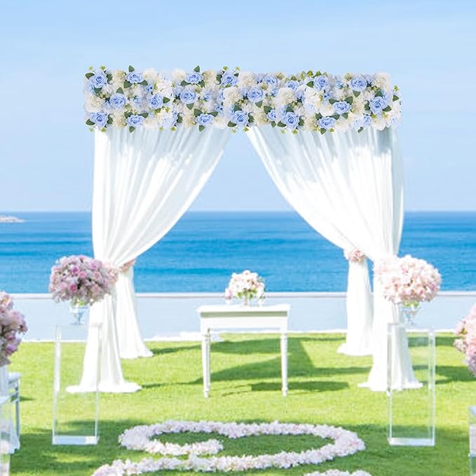 Flower Centerpieces for Tables - 6 Pack Wedding Arch Artificial Flowers Blue Arrangements Center Piece for Reception, Living Room, Kitchen, Dining Table Runner Decorations(20.5 * 9.4''/52 * 24cm)