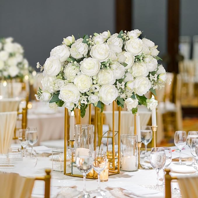 SOMYTING Peonies Artificial Flowers, Fake Flowers White Peonies Faux Flowers Vintage Artificial Silk Flower Peonies Bouquets Floral Arrangements Home Wedding Party Coffee Table Decor (White, 2PCS)