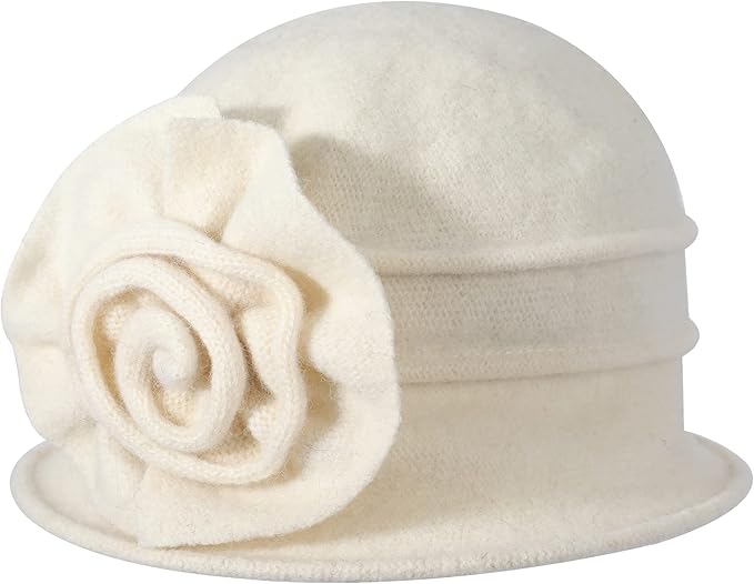 ZLYC Women Wool Cloche Bucket Hat 1920s Vintage Dress Winter Hats with Flower Accent
