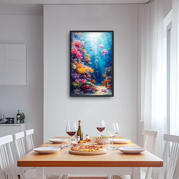 Ocean Large Wall Art Nautical Coral Sealife Pictures Wall Decor Undersea Canvas Seascape Print Painting Modern Artwork Home Decoration for Entrance Living Room Bathroom Bedroom Office Framed 36"x24"