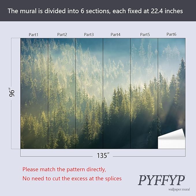 PYFFYP- Green Forest and Mountains Wallpaper Wall murals for Living Room(Not Peel and Stick)