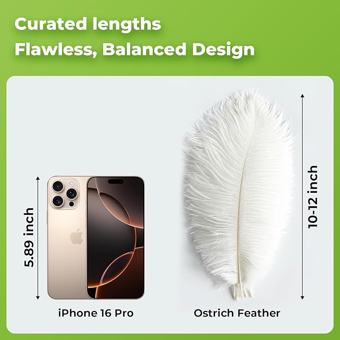 Piokio 20Pcs White Ostrich Feathers 10-12 inch (25-30cm) Bulk Feathers for Home Decoration and DIY Clothes Decoration, Gatsby Decorations