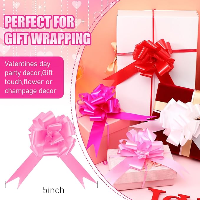 100 Pcs 5 Inch Christmas Pull Bows for Gift Wrapping, Gift Wrapping Pull Bows with Ribbon for Christmas Presents Wedding Decor Basket Bag Holiday Decor(Elegant Color)