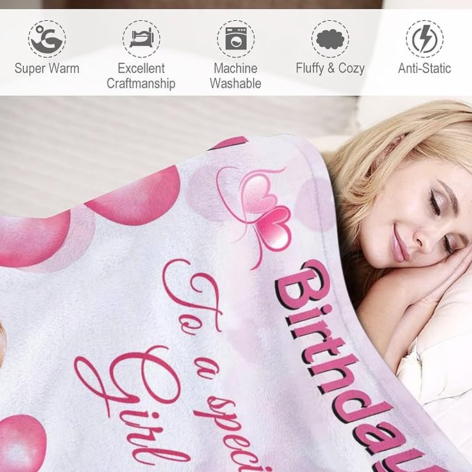 Birthday Blanket Birthday Gifts for Girls Women Pink Throw Blanket for Kids Adults Soft Warm Cozy Fleece Blanket for Couch Sofa Bed 40"x50"