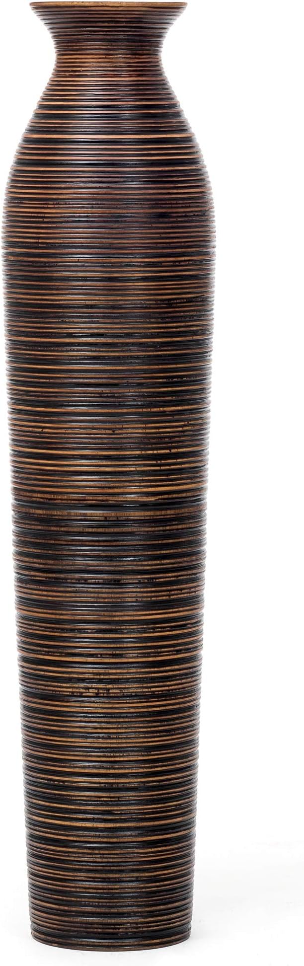 Leewadee Large Brown Home Decor Floor Vase - Wooden 34 inch Tall Farmhouse Decor Flower Holder for Fake Plant and Pampas Grass