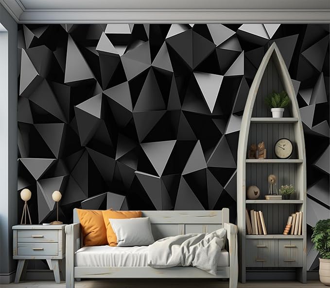 Cliouar-Black Triangle Background Mural Wallpaper Peel and Stick 137" x 102"