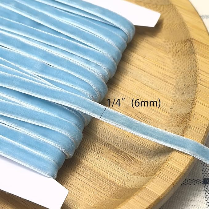 Chenkou Craft Light-Blue 25 Yards 1/4" Velvet Ribbon Lots Bulk (Light Blue, 1/4"(6mm))