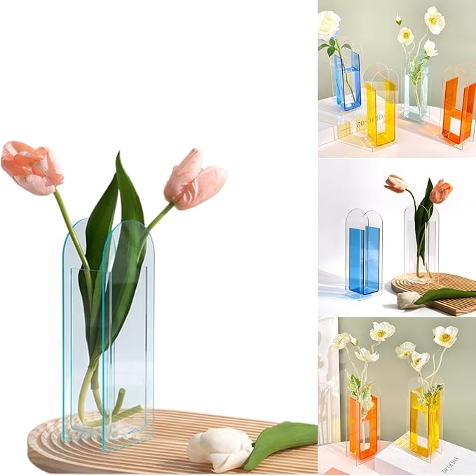 Acrylic Vase for Home Decor, Modern Arch Centerpiece Vase for Table Décor, Acrylic Flower Vase in Fresh Green, Minimalist Decorative Vase for Dining Room or Wedding Display (Green)