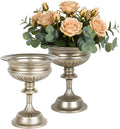 WORTH Small Urn Vases for Centerpieces Set of 2, Classic Metal Trumpet Flower Pots for Table, Bowl Vase for Wedding Party Event Home Deco (Silver, 7.8" Dia x 8.8" H)