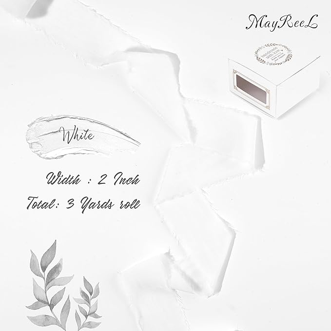 MAYREEL 2 Inch White Velvet Ribbon Hand Torn Snow White Silk Frayed Edge for Bridal Bouquets Invitations Wedding Vow Books Gift Baskets Hair Bows 3 Yards