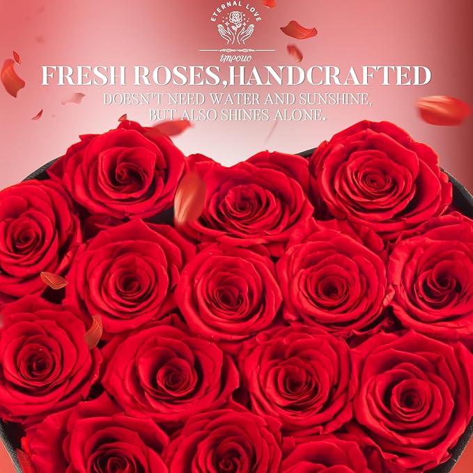 16-Piece Preserved Rose Birthday Gifts for Women, Eternal Rose Preserved Flowers for Delivery Prime Mothers' Day, Valentine's Day, Christmas, Birthday - Red Roses