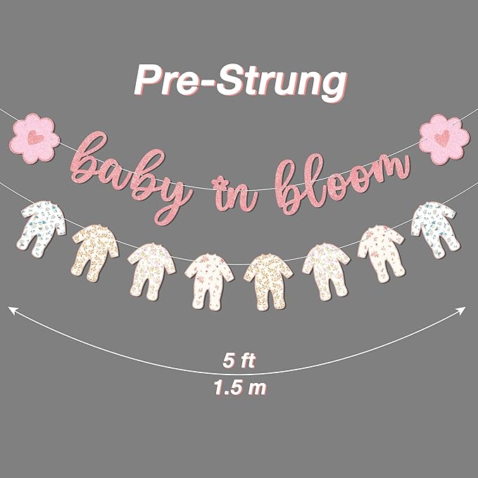 Baby in Bloom Banner, Pre-Strung Floral Onesie Garland Baby Shower Banner for It's a Girl Baby Shower Decoration