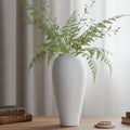 Vintage Ceramic Vase, Minimalist Texture Stone Patterned White Flower Vase, Decorative Vase for Living Room Shelf Farmhouse Dining Table Centerpiece Decor (White Texture 12.6'')