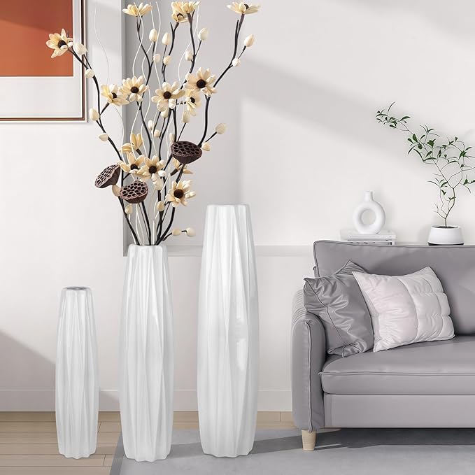 White Floor Ceramic Vase 24 Inches Tall Flower Holder Decorative Large Vases for Table Centerpieces Shelf Home Decor Living Room Branches Sky-Dried Flower Arrangement Simple Decorative