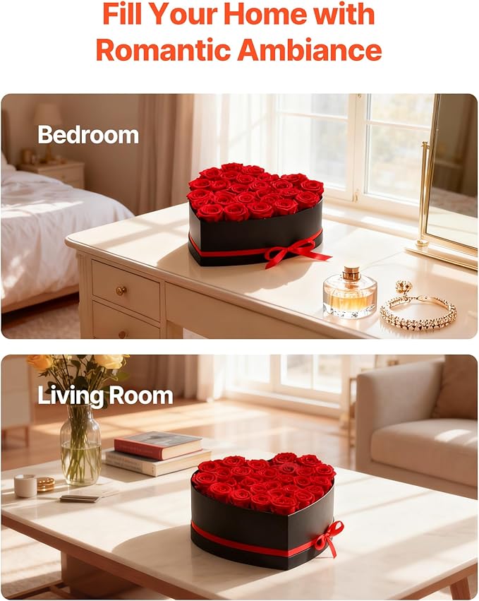 VEVOR Forever Flowers, 27 Preserved Roses in a Heart Shape Box, Eternal Flowers Immortal Bouquet Birthday Present for Delivery Prime Women Her Wife Mothers, Anniversary, Valentine's Day,Christmas, Red