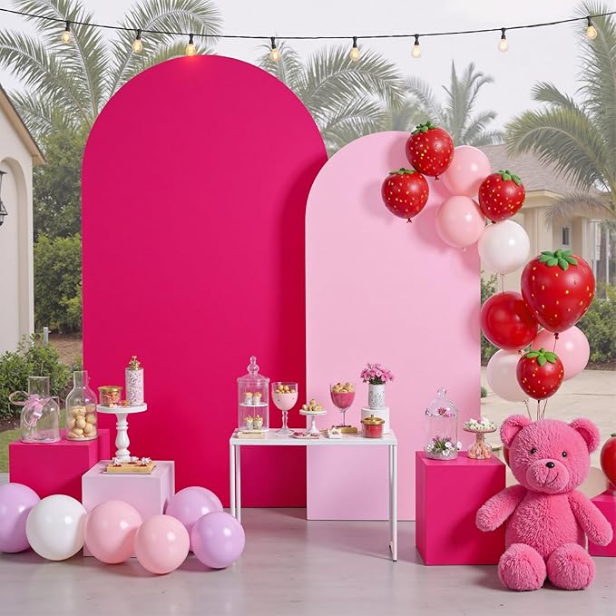 Pink/Hot Pink Arch Backdrop Cover Set of 2-7.2ft 6ft Dual Color Wedding Arch Cover-Wrinkle Free Stretchy Spandex Fitted Chiara Arch Stand Cover for Girl Party Birthday Baby Shower Photo Photography