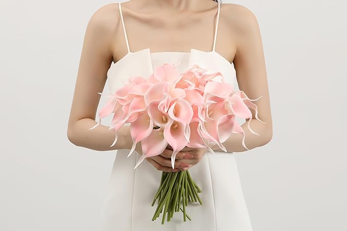 SITUMEIZI 24 PCS Pink Fake Flowers Artificial Calla Lily Silk Flowers Real Touch for Mother's Day Easter Home Kitchen Decor Wedding Bouquet Office Spring Decoration