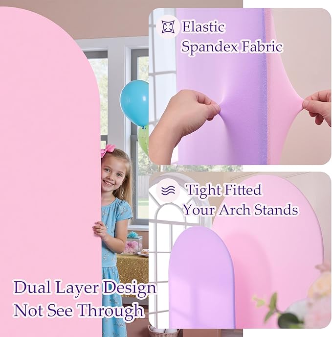 Pink Purple Arch Backdrop Cover Set of 2-7.2ft 6ft Dual Color Wedding Arch Cover-Wrinkle Free Stretchy Spandex Fitted Chiara Arch Stand Cover for Birthday Mermaid Party Baby Shower Photo Photography