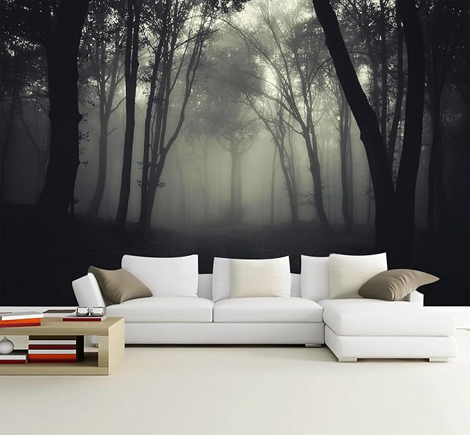WFBHUA-Dark Forest Wallpaper Peel and Stick Foggy Woods Landscape Self Adhesive Wall Mural for Living Room Bedroom 82"x57"