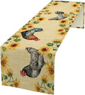 Rooster Sunflower Table Runner Vintage Farm Chicken Flower Dinner Runner for Country Farmhouse Home Kitchen Dinner Table Party Decoration 13x108in