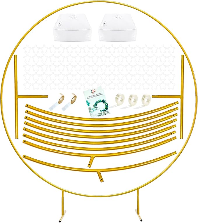 LANGXUN 7.2ft Gold Metal Round Balloon Arch kit, Backdrop Circle Stand Arch Frame for Wedding Birthday Party Decoration, Graduation Decorations and Baby Shower Photo Background