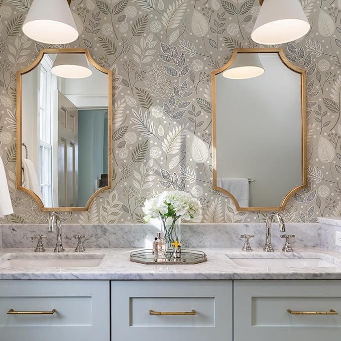 Gray Leaf Peel and Stick Wallpaper Grey White Floral Contact Paper Easy Peel Off Self-Adhesive Removable Stick on Wall Paper for Kitchen Cabinet Drawer 17.71" X 236.2"