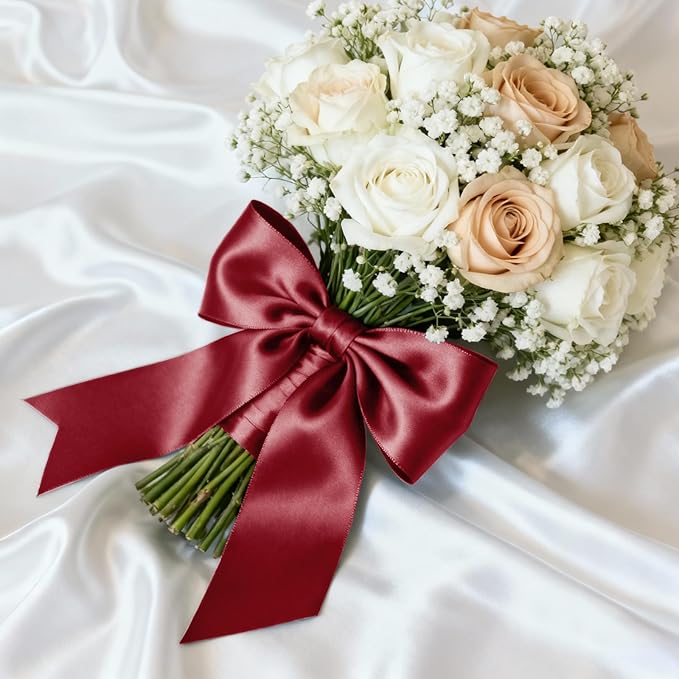 1-1/2" x 100 Yards Satin Ribbon - Wide Silk Wine Red Ribbon with Spool - Ideal for Gift Wrapping, Floral Bouquets, Crafts, Wedding Party Decorations, Christmas and Sewing Projects