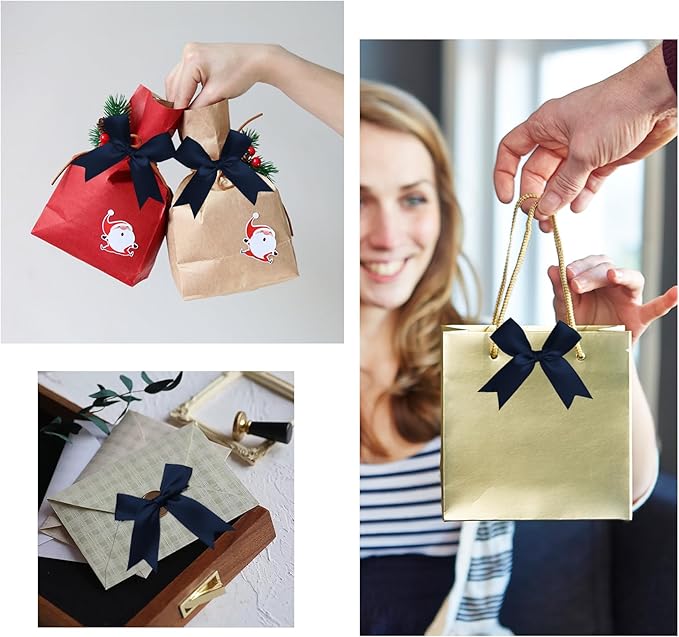 50 Counts Navy Blue Twist Tie Bows 3.1" Pre-Tied Satin Ribbon Bow Decor Mini Twist Tie Bows for Gift Wrapping Treat Bags Cake Bridal Baby Shower Birthday Party Favors Wedding Decorations