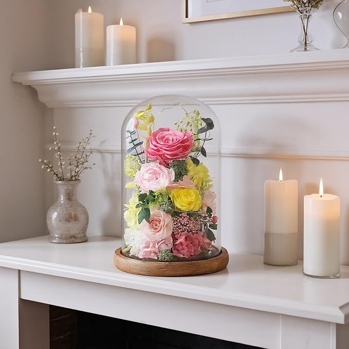 Flowers for Delivery Prime Preserved Flowers Rose in Glass Dome,Pink Rose Forever Flowers Birthday Gifts for Women Mom Grandma Friend for Her,Home Decor